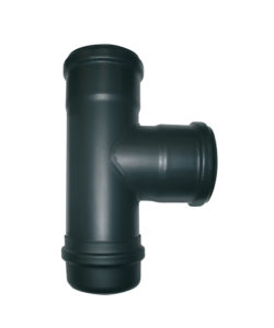 TE 90° SORTIE FEMELLE  AVEC TAMPON 1.2 mm PELLET ACIER NOIR MAT DN80