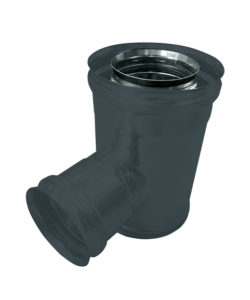 TE 90° CONCENTRIQUE INOX NOIR PIQUAGE FEM REDUIT SP DN 80 AVEC TAMPON RECUEIL DES CENDRES DN100/150