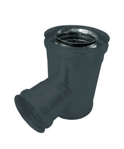 TE 90° CONCENTRIQUE INOX NOIR PIQUAGE FEM SP AVEC TAMPON RECUEIL DES CENDRES
