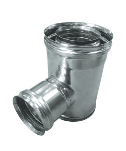 TE 90° CONC. INOX PIQUAGE FEM SP AVEC TAMPON RECUEIL DES CENDRES DN100/150