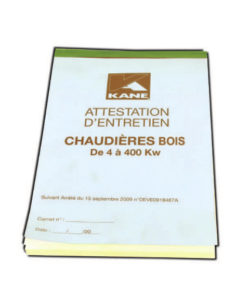 CARNET D'ATTESTATION D'ENTRETIEN CHAUDIERE BOIS DE 4 à 400Kw